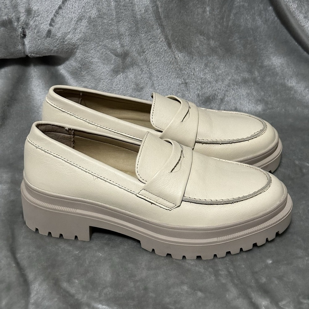 Patina Zoe Portland Leather Chunky Loafers Bone White Womens Size 8.5 Lug Sole